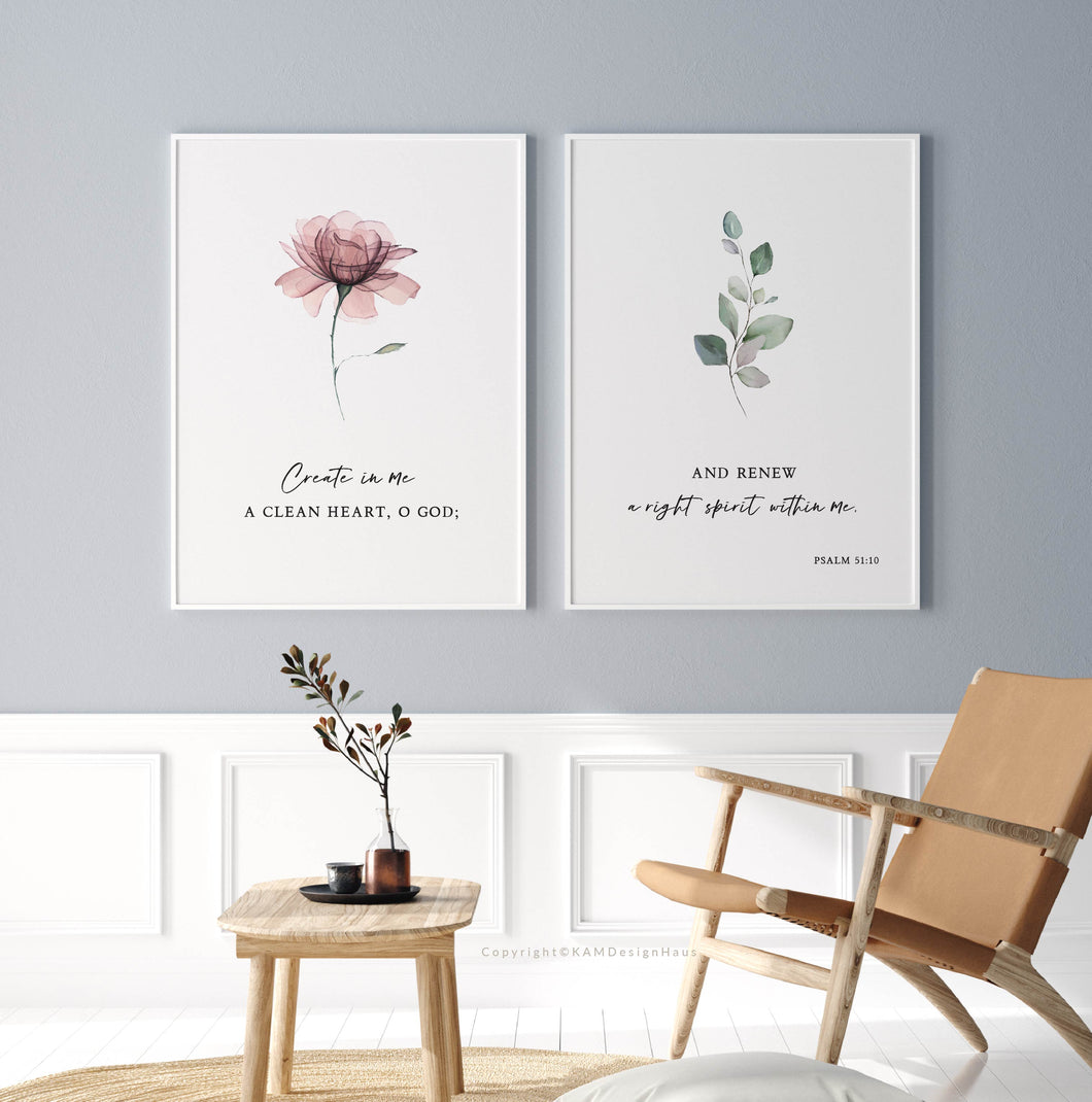 Psalm 51:10 Renew a Right Spirit Set of 2 Printables, Floral Scripture