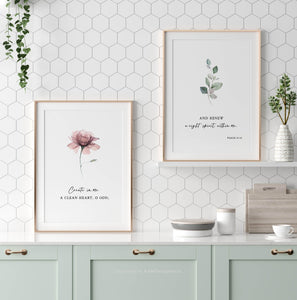 Psalm 51:10 Renew a Right Spirit Set of 2 Printables, Floral Scripture