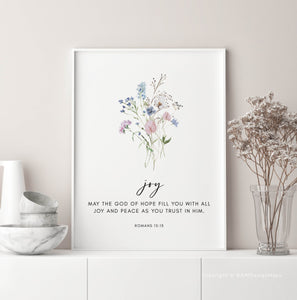 Romans 15:13 Joy Printables, Floral Scripture