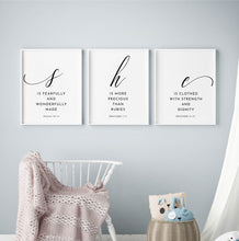 Load image into Gallery viewer, She Is Set of 3 Nursery Printables, Modern Scripture