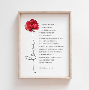 1 Corinthians 13:4-8 Love Printables, Floral Scripture