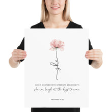 Load image into Gallery viewer, Proverbs 31:25 She Art Print, Floral Scripture
