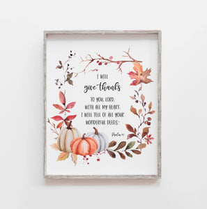 Psalm 9:1 Give Thanks to You Printables, Autumn Scripture