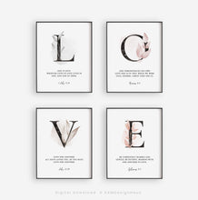Load image into Gallery viewer, 1 John 4:16 LOVE Set of 4 Printables, Greenery Scripture
