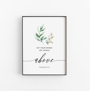 Colossians 3:2 Art Print, Greenery Scripture