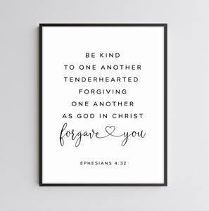 Ephesians 4:32 Be Kind Art Print, Modern Scripture