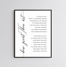 Load image into Gallery viewer, how great thou art song wall art print black frame
