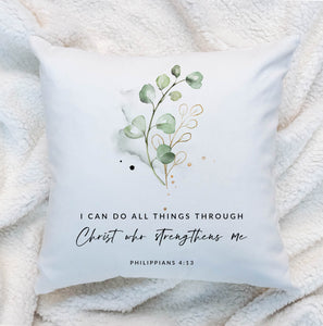 I Can Do All Things Premium Linen Style Pillow, Greenery