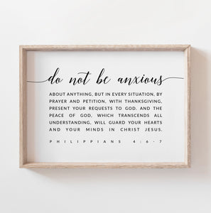 Philippians 4:6-7 Do Not Be Anxious Art Print, Modern Scripture