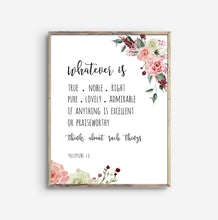 Load image into Gallery viewer, Philippians 4:8 Whatever is Floral Art Print Wood Frame
