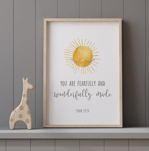 Psalm 139:14 Wonderfully Made Nursery Art Print, Scripture Colors In Nature