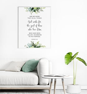 Romans 8:28 God Works For The Good Printables, Greenery Scripture
