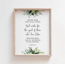Load image into Gallery viewer, Romans 8:28 God Works For The Good Printables, Greenery Scripture
