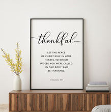 Load image into Gallery viewer, Colossians 3:15 Thankful Art Print, Modern Scripture
