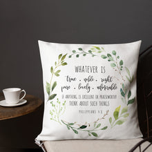 Load image into Gallery viewer, Whatever Is True Premium Linen Style Pillow, Greenery
