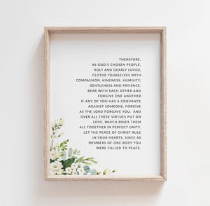 Colossians 3:12-17 Peace Of Christ Printables, Wedding Floral Scripture