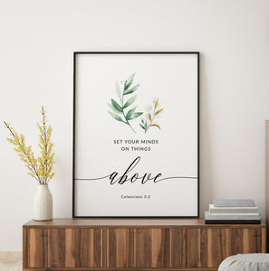 Colossians 3:2 Art Print, Greenery Scripture