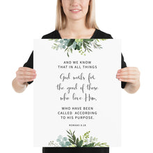 Load image into Gallery viewer, Romans 8:28 God Works For The Good Art Print, Greenery Scripture
