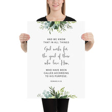 Load image into Gallery viewer, Romans 8:28 God Works For The Good Art Print, Greenery Scripture
