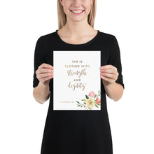 Load image into Gallery viewer, Proverbs 31:25 She Is Nursery Art Print, Floral Scripture
