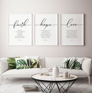 Faith Hope Love Set of 3 Printables, Modern Scripture