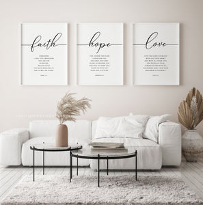 Faith Hope Love Set of 3 Printables, Modern Scripture