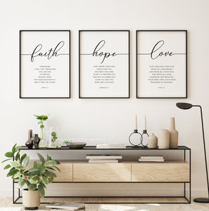 Faith Hope Love Set of 3 Printables, Modern Scripture