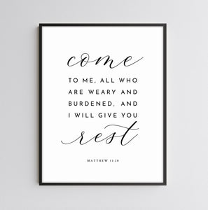 Matthew 11:28 Come To Me Art Print, Modern Scripture