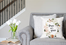 Load image into Gallery viewer, Grace Upon Grace Premium Linen Style Pillow, Floral
