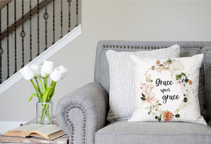 Grace Upon Grace Premium Linen Style Pillow, Floral