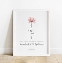 Load image into Gallery viewer, Proverbs 31:25 She Printables, Floral Scripture
