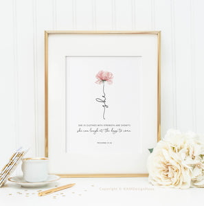 Proverbs 31:25 She Printables, Floral Scripture