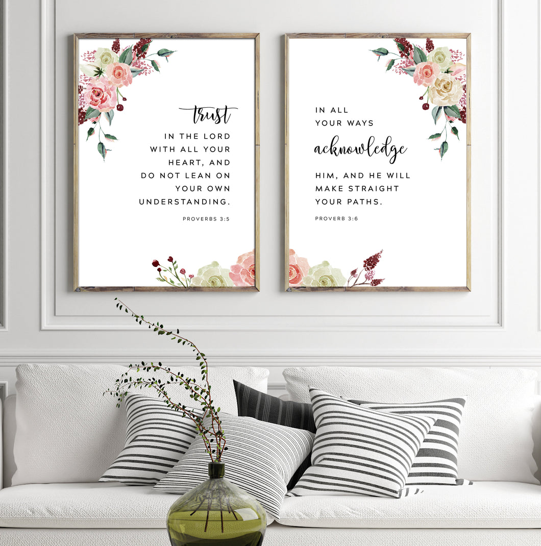 Proverbs 3:5-6 Trust in the Lord Printables, Floral Scripture