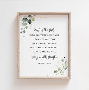 Proverbs 3:5-6 Trust In The Lord Bible Verse Printables, Wedding Greenery Scripture