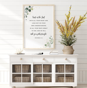 Proverbs 3:5-6 Trust In The Lord Bible Verse Printables, Wedding Greenery Scripture