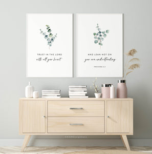 Proverbs 3:5 Trust In The Lord Set of 2 Printables, Greenery Scripture