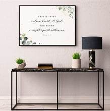 Load image into Gallery viewer, Psalm 51:10 KJV A Clean Heart Art Print, Greenery Scripture
