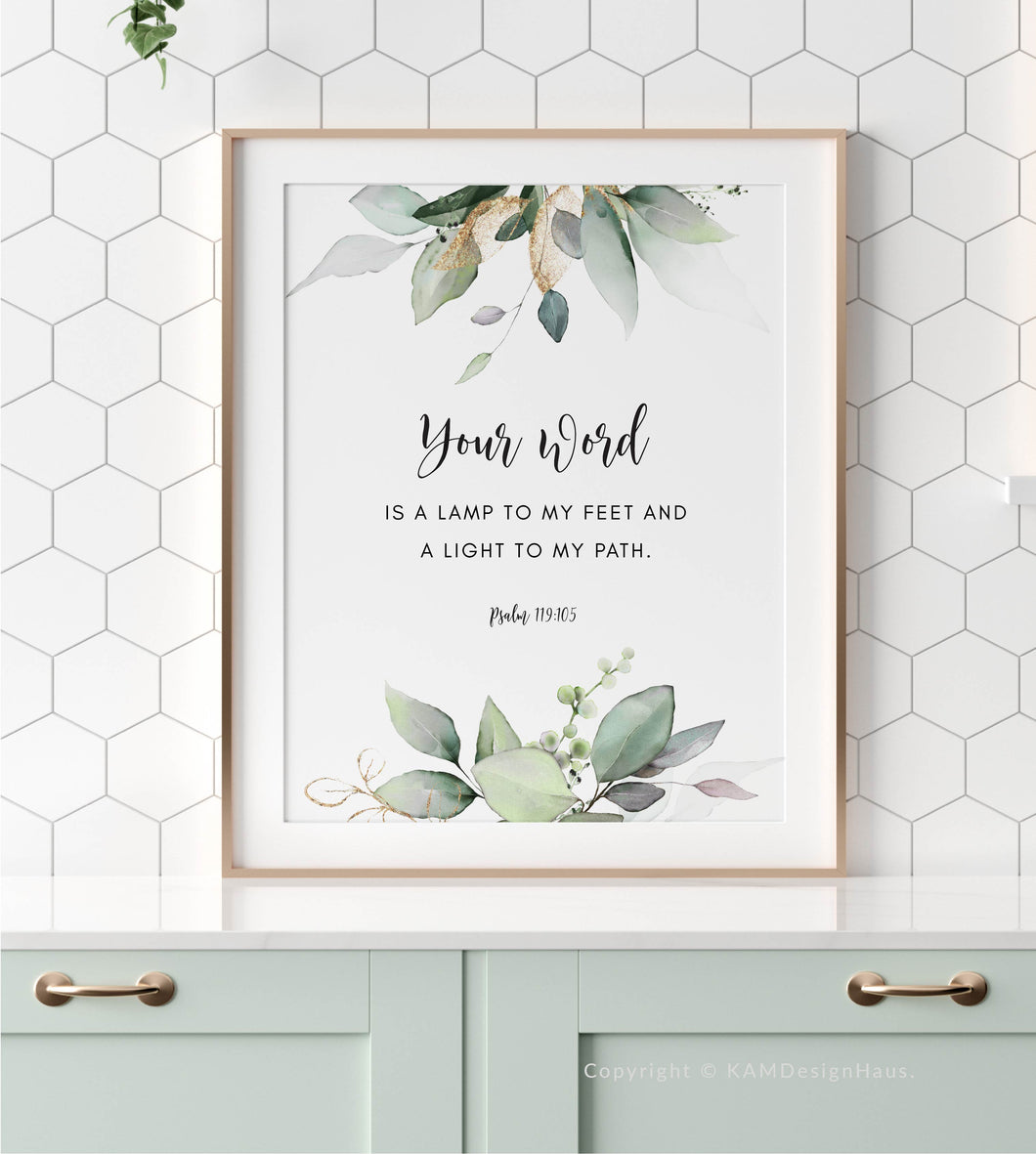 Psalm 119:105 Your Word is a Lamp Printables, Greenery Scripture
