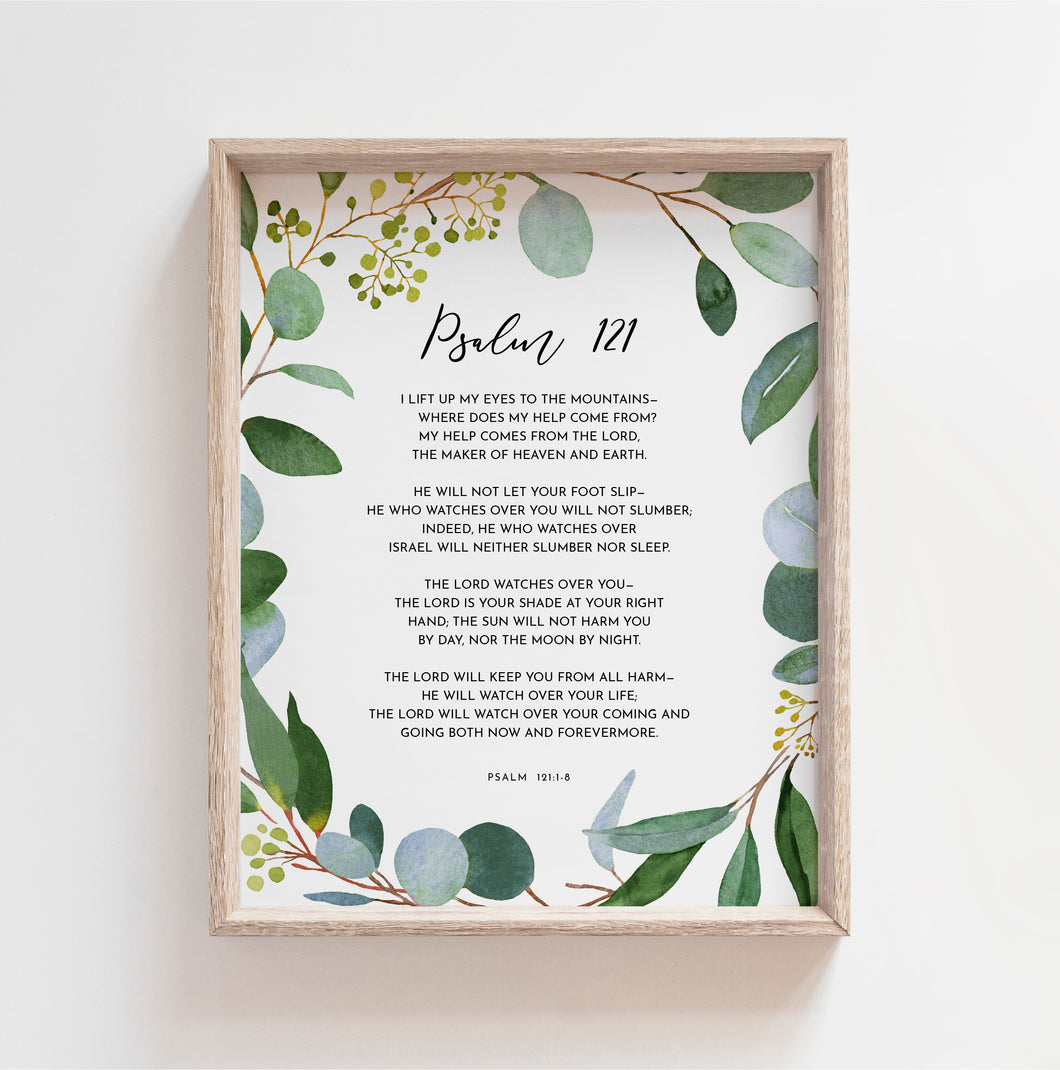 Psalm 121 I Lift Up My Eyes Printables, Greenery Scripture