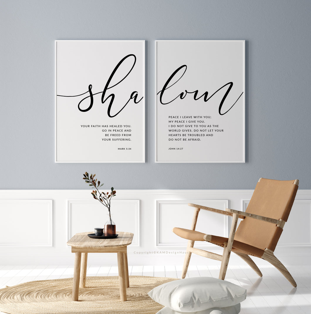 Mark 5:34 & John 14:17 Shalom Set of 2 Printables, Modern Scripture