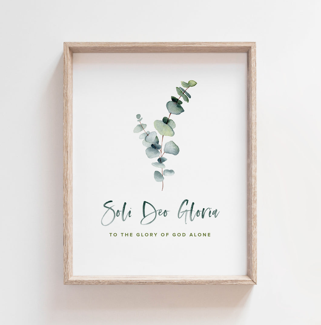 Soli Deo Gloria Christian Printables, Greenery Quote Download